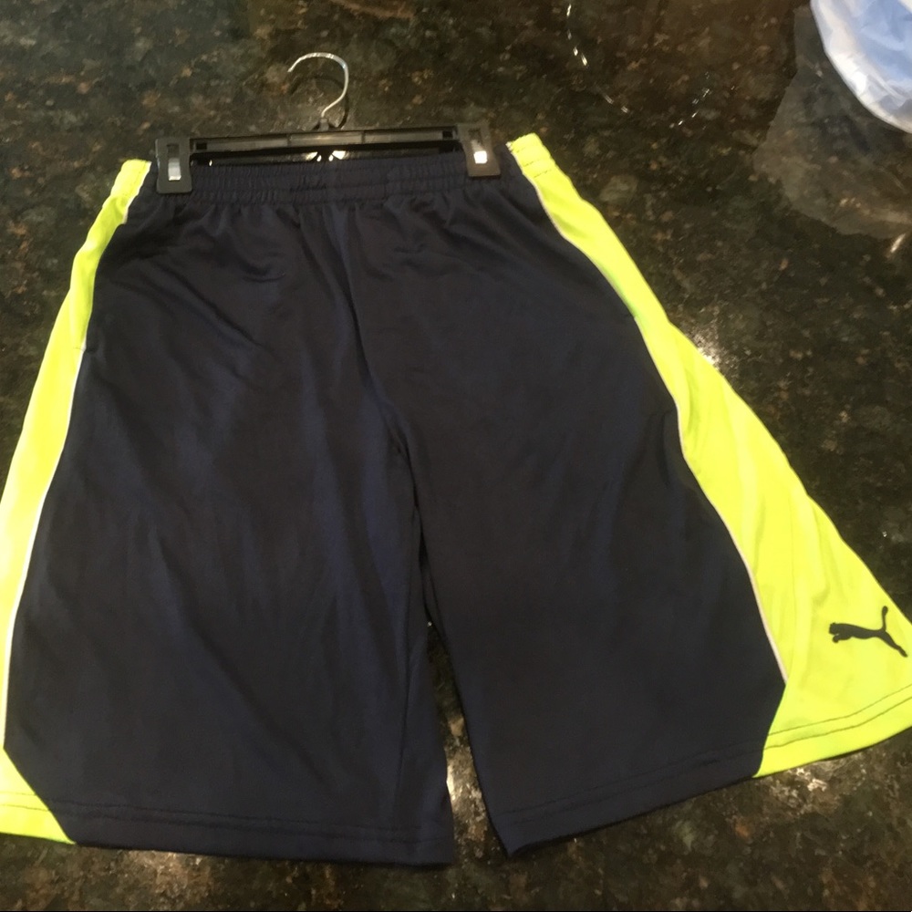 Youth Puma Athletic Pants Dark Blue and Neon